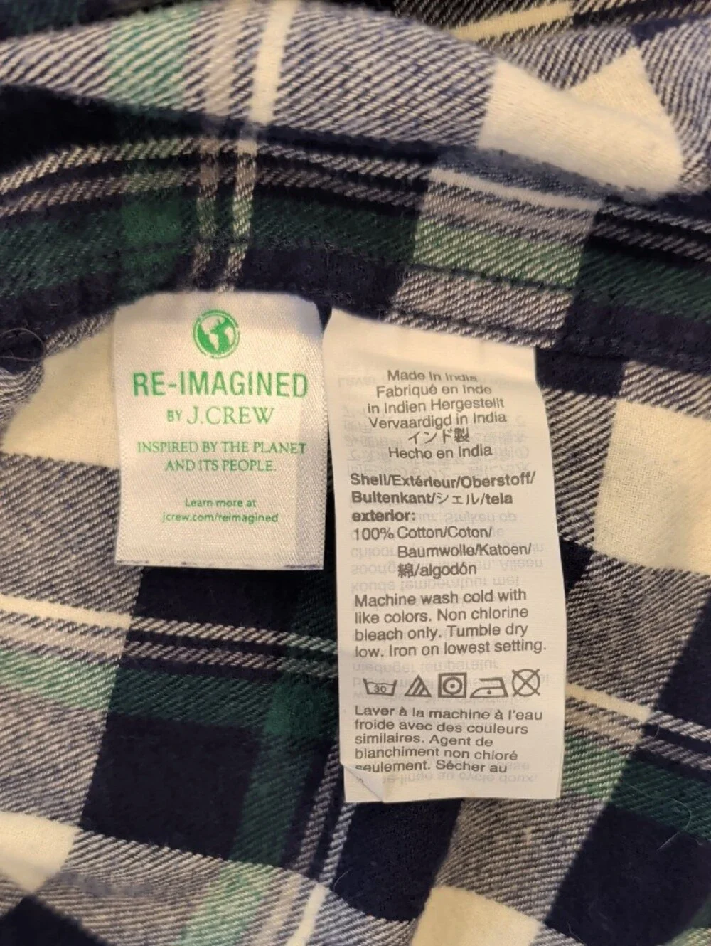 J. Crew Blue and White Plaid Slim Flannel Long-Sleeve Button-Down Shirt